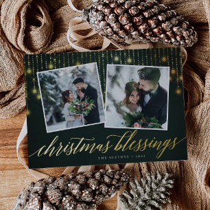 Tarjeta Festiva Con Relieve Metalizado Garland Golden Dos fotos