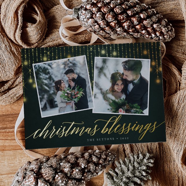 Tarjeta Festiva Con Relieve Metalizado Garland Golden | Dos fotos (Subido por el creador)