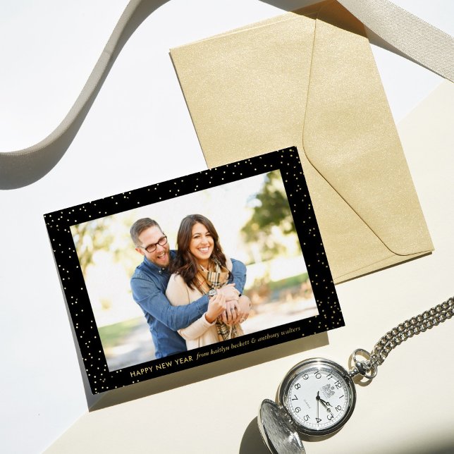 Tarjeta Festiva Con Relieve Metalizado Glam Confetti Happy Year Photo Real (Subido por el creador)