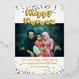 Tarjeta Festiva Con Relieve Metalizado Globo de oro Feliz Año Nuevo persa