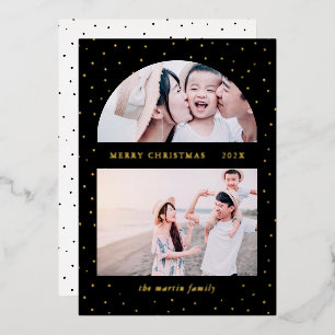Tarjeta Festiva Con Relieve Metalizado Globo Nevado Navidad Dos Fotos Negro