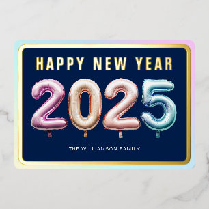 Tarjeta Festiva Con Relieve Metalizado Globos de Pastel Suave 2025 Feliz Año Nuevo Azul D