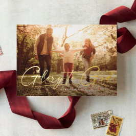Tarjeta Festiva Con Relieve Metalizado Gloria a Dios foto religiosa moderna de Navidad