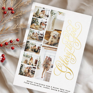 Tarjeta Festiva Con Relieve Metalizado Gloria a Dios Personalizado 8 Foto Navidad