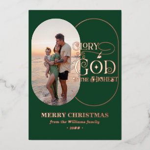 Tarjeta Festiva Con Relieve Metalizado Gloria a Dios Religioso Cristiano 2 Guion de Foto