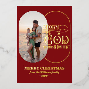 Tarjeta Festiva Con Relieve Metalizado Gloria a Dios Religioso Cristiano 2 Guion de Foto