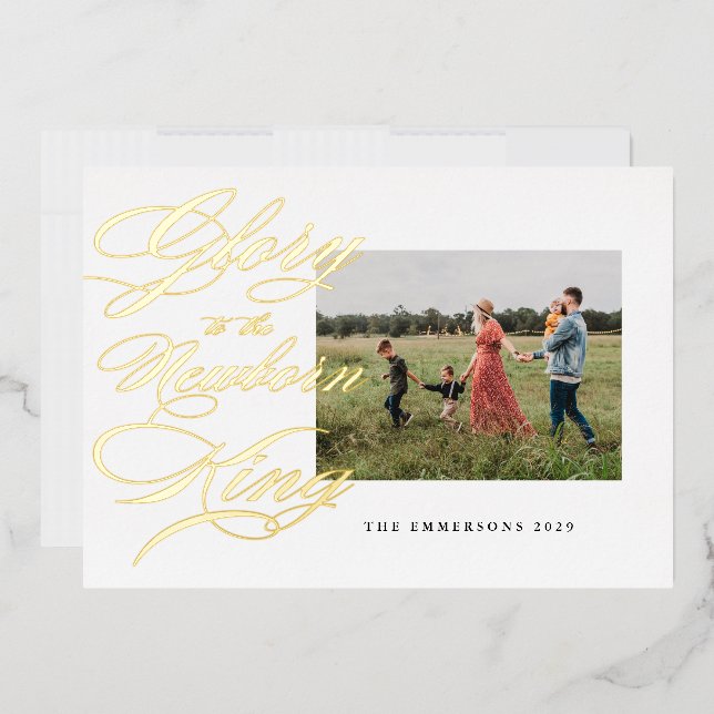 Tarjeta Festiva Con Relieve Metalizado Gloria al recién nacido Rey, Navidades religiosos (Sobre)