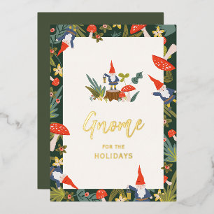 Tarjeta Festiva Con Relieve Metalizado Gnome para las fiestas de oro