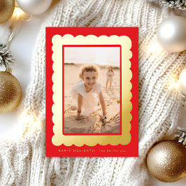 Tarjeta Festiva Con Relieve Metalizado gold bold modern red retro photo frame
