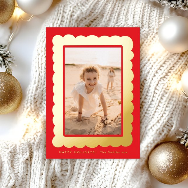 Tarjeta Festiva Con Relieve Metalizado gold bold modern red retro photo frame (Subido por el creador)