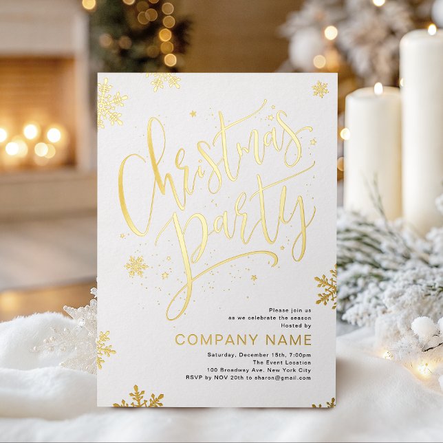 Tarjeta Festiva Con Relieve Metalizado Gold handwritten calligraphy Christmas Party (Gold handwritten calligraphy Christmas Party Foil Holiday Card)