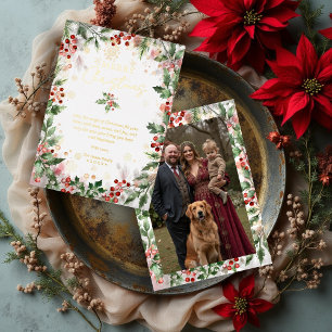 Tarjeta Festiva Con Relieve Metalizado Gold Luxurious Classy Christmas Holly Branches