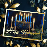 Tarjeta Festiva Con Relieve Metalizado Gold Menorah Happy Hanukkah<br><div class="desc">Goldl Menorah Happy Hanukkah</div>