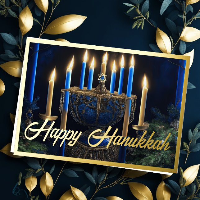 Tarjeta Festiva Con Relieve Metalizado Gold Menorah Happy Hanukkah (Subido por el creador)