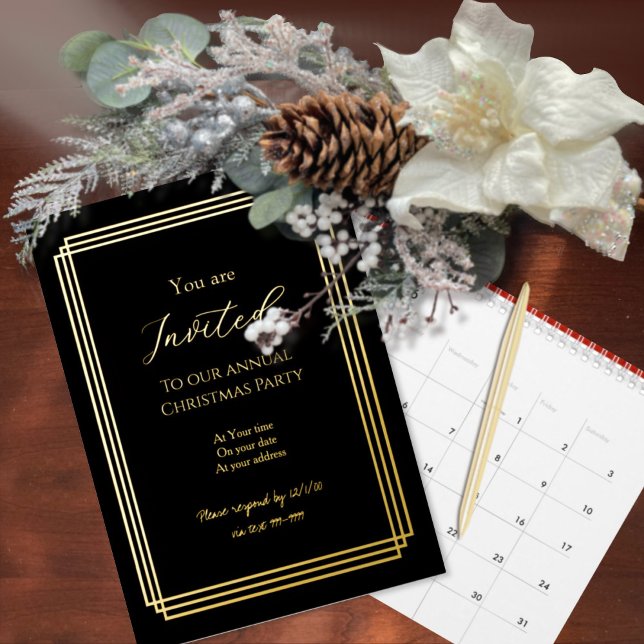 Tarjeta Festiva Con Relieve Metalizado Gold Over Black Christmas Foil Invitation Card (Subido por el creador)