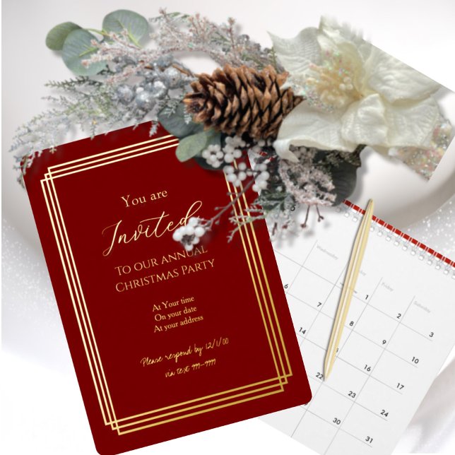 Tarjeta Festiva Con Relieve Metalizado Gold Over Burgundy Foil Invitation Card (Subido por el creador)