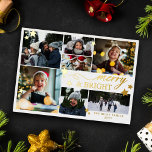 Tarjeta Festiva Con Relieve Metalizado Gold Stars Merry & Bright 7 fotos<br><div class="desc">Tarjeta fotográfica de Navidad Feliz y Brillante con siete fotos, estrellas doradas y Relieve metalizado de oro. Los Navidades de fotos en blanco y oro cargan con alegres y brillantes impresos en Relieve metalizado dorado junto con muchas estrellas doradas de diferentes tamaños. Una tarjeta de fotos más bonita y brillante...</div>