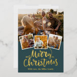 Tarjeta Festiva Con Relieve Metalizado Golden Merry Christmas Elegant Photo collage<br><div class="desc">Elegante Tarjeta de Navidad de Feliz Navidad con un collage de 4 hermosas fotos. Las fotos de la maqueta son de https://it.freepik.com/serie/16689007</div>