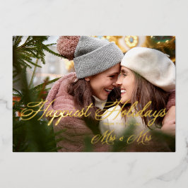 Tarjeta Festiva Con Relieve Metalizado Golden Modern Mrs & Mr Happiest Holidays Christmas
