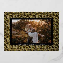 Tarjeta Festiva Con Relieve Metalizado Golden Stars Black Boho Photo Gold