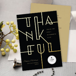 Tarjeta Festiva Con Relieve Metalizado Golden Thanklines Estilish Typography Business