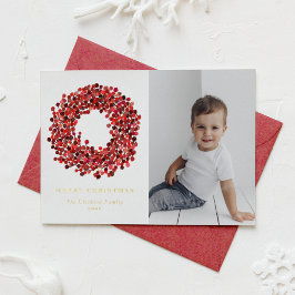 Tarjeta Festiva Con Relieve Metalizado Gouache Red Winterberry Wreath Photo Navidades