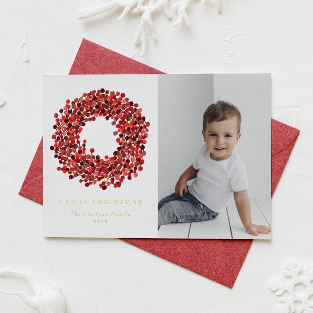 Tarjeta Festiva Con Relieve Metalizado Gouache Red Winterberry Wreath Photo Navidades (Subido por el creador)