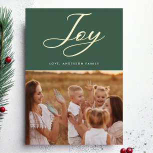 Tarjeta Festiva Con Relieve Metalizado Grabado de caligrafía Green JOY Classic GOLD