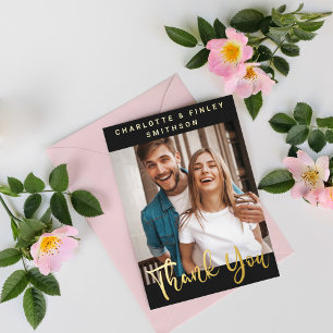 Tarjeta Festiva Con Relieve Metalizado Gracias a Boda personalizado de guión minimalista