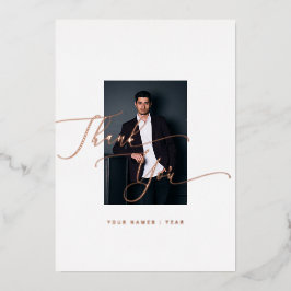 Tarjeta Festiva Con Relieve Metalizado Gracias Graduado Elegante Caligrafía