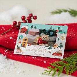 Tarjeta Festiva Con Relieve Metalizado Gracioso gato Navidades Meowy Snowy Winter Scene P