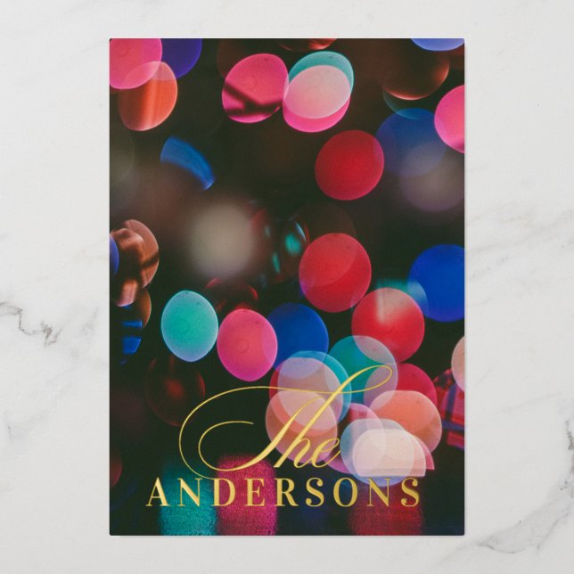 Tarjeta Festiva Con Relieve Metalizado Gradiente navideño moderno de foto padre y padre (Anverso)