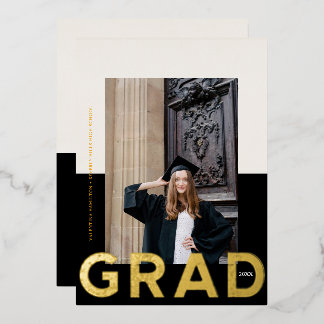 Tarjeta Festiva Con Relieve Metalizado Graduación Audaz De Foto De Grado Dos Tonos