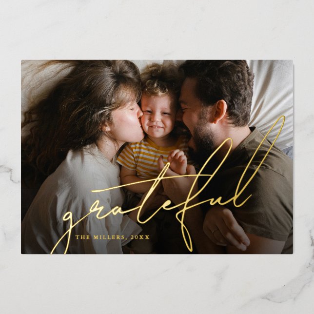 Tarjeta Festiva Con Relieve Metalizado Grateful 2 Photo Collage Christmas (Anverso)