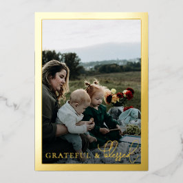 Tarjeta Festiva Con Relieve Metalizado Grateful & Blessed Family Photo Collage Gold
