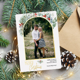 Tarjeta Festiva Con Relieve Metalizado Green Arch Merry Christmas Photo White