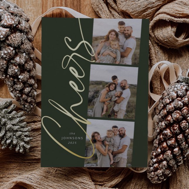 Tarjeta Festiva Con Relieve Metalizado Green Cheers: Navidades de guiones elegantes y mod (Subido por el creador)