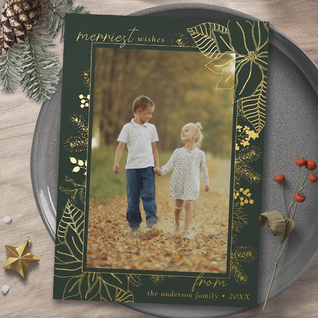 Tarjeta Festiva Con Relieve Metalizado Green Forestal and Gold | Navidades fotográficos v (Subido por el creador)
