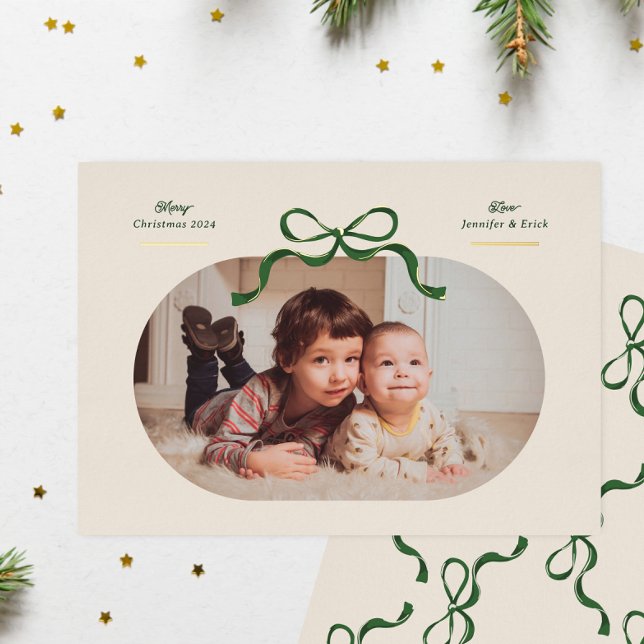 Tarjeta Festiva Con Relieve Metalizado Green & Gold Bow | Navidades más valientes | Foto  (Subido por el creador)