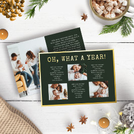 Tarjeta Festiva Con Relieve Metalizado Green What A Year Relieve metalizado Holiday Card