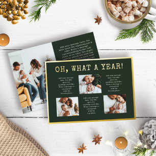 Tarjeta Festiva Con Relieve Metalizado Green What A Year Relieve metalizado Holiday Card