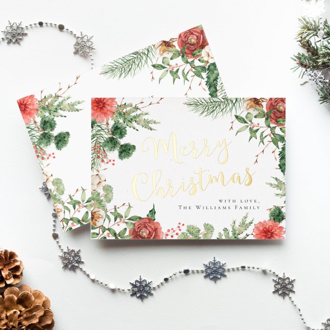 Tarjeta Festiva Con Relieve Metalizado Greenery Merry Christmas Gold (Subido por el creador)