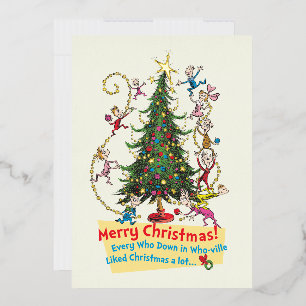 Tarjeta Festiva Con Relieve Metalizado Grinch clásico   ¡Feliz Navidad!
