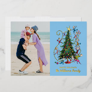 Tarjeta Festiva Con Relieve Metalizado Grinch Clásico Foto de Navidad del Árbol de Navi