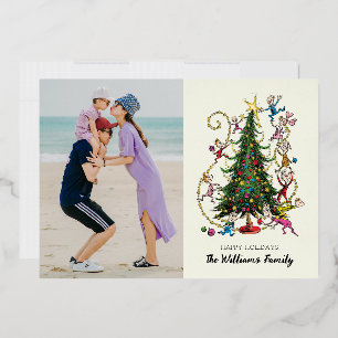 Tarjeta Festiva Con Relieve Metalizado Grinch clásico   Fotos navideñas