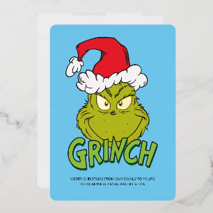 Tarjeta Festiva Con Relieve Metalizado Grinch clásico   Inocentes o bonitos