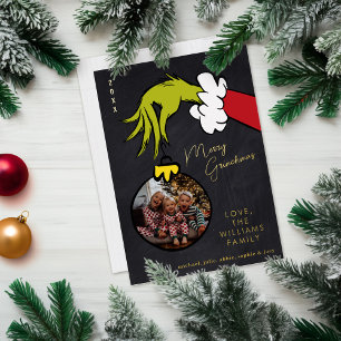 Tarjeta Festiva Con Relieve Metalizado Grinch Feliz Grinchmas Foto Familiar Navidad
