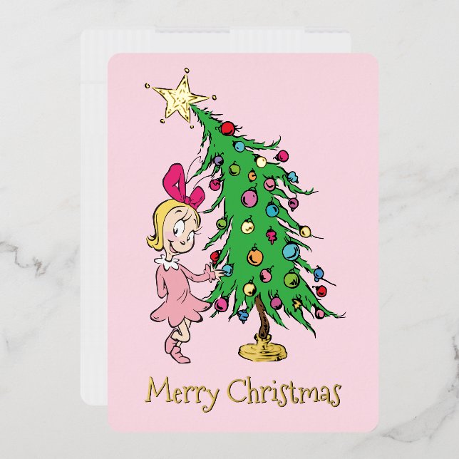 Tarjeta Festiva Con Relieve Metalizado Grinch | Me han hecho Cindy-Lou Who bien (Sobre)