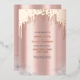Tarjeta Festiva Con Relieve Metalizado Guardar la Fecha Rosegold Glitter Drips Rosa
