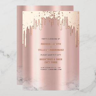 Tarjeta Festiva Con Relieve Metalizado Guardar la Fecha Rosegold Glitter Drips Rosa